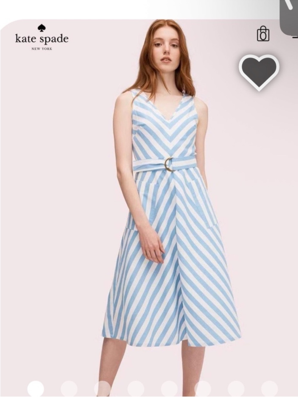 kate spade Light Blue and White Striped V‑Neck Midi Dress NWOT 6